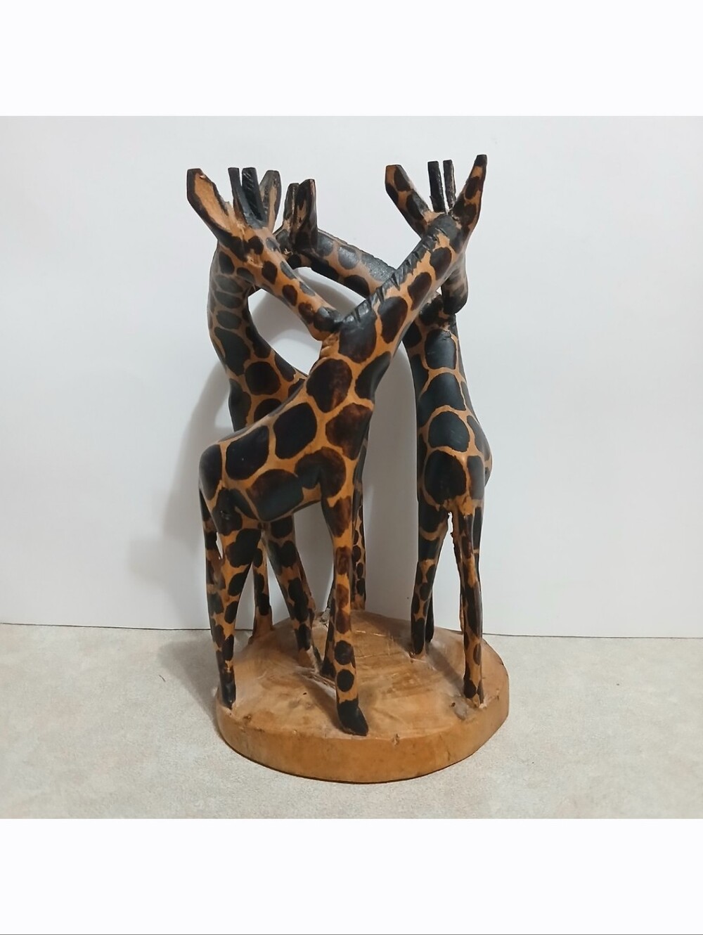 Handcarved in Kenya 3 Wood Circle Giraffe Folk Art Saint Louis Zoo Figurine 8"